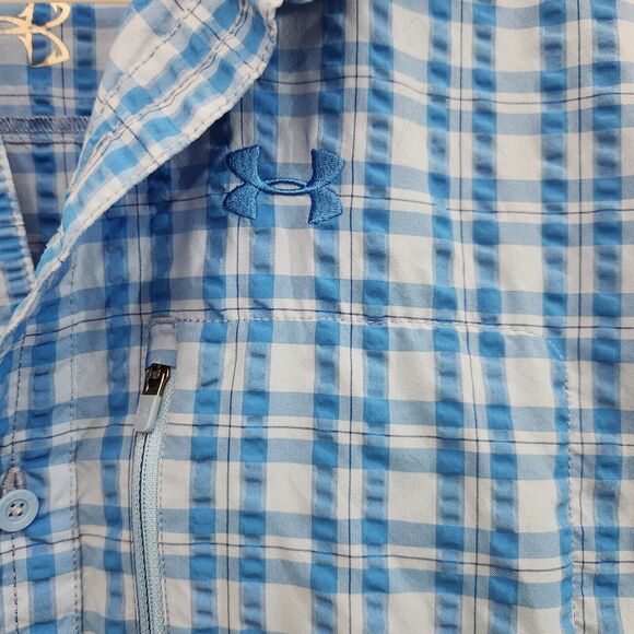 Under Armour Heat Gear Fishing Vented Shirt Mens Button Up Performance Blue Med - Picture 2 of 8